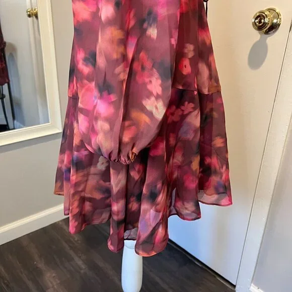 NWT BB Dakota by Steve Madden Burgundy Floral Kara Mini Dress, Size Small - Picture 11 of 16